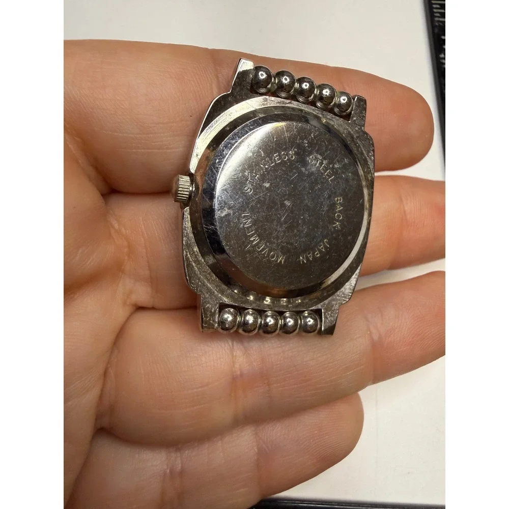 JB Quartz Watch Head Silver Tone Filigree Square Bezel Japan Movt Stainless Back